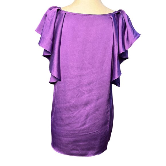 NEW Worthington Womens Purple S silky soft short Sleeve Ruffle Blouse Elegant - Picture 5 of 7